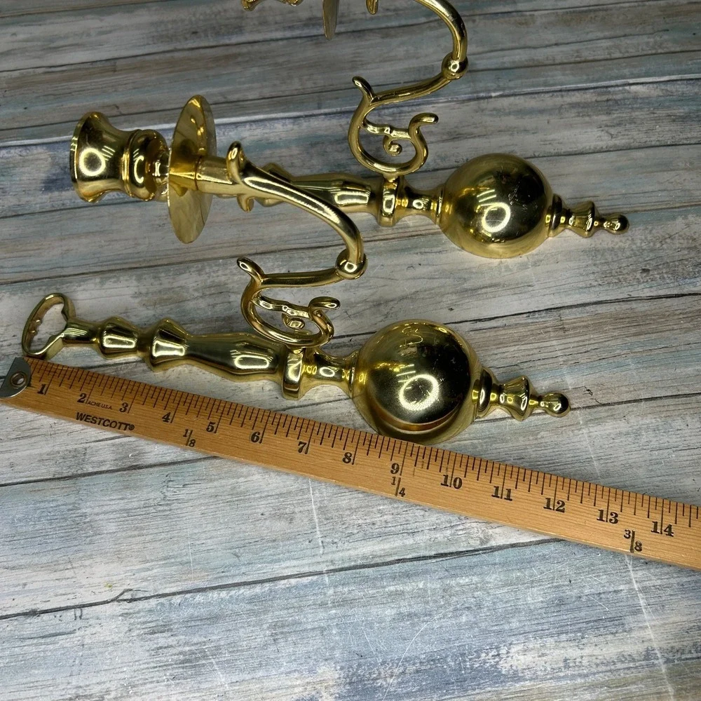 Brass Wall Sconce Candle Stick‎ Holders Pair Single Arm Regency Vintage